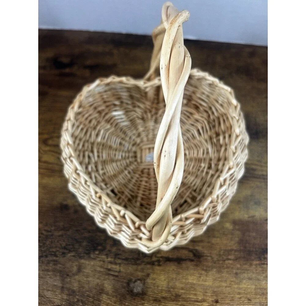 Vintage Wicker Gathering Basket Twisted Handle Rustic Farmhouse Decor Cottage
